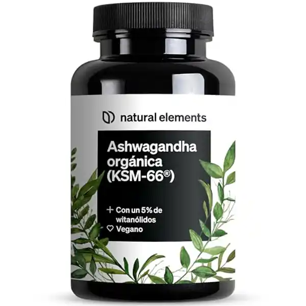 Ashwagandha ecológica KSM-66 600mg de Natural Elements (180 cápsulas)