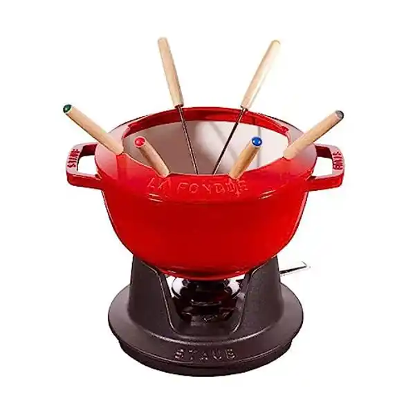 Staub, juego de fondue hierro fundido rojo cereza