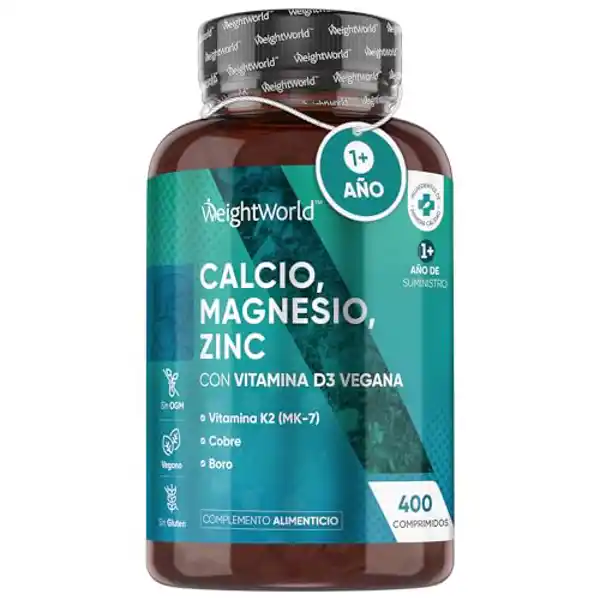 WeightWorld, suplemento de calcio, magnesio y zinc con Vitamina D3 y K2 