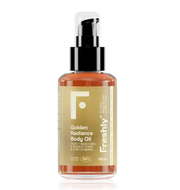 Freshly Cosmetics Golden Radiance Body Oil, aceite corporal para estrías y cicatrices