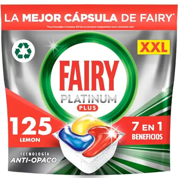 Fairy Platinum Plus Todo en 1, pastillas para el lavavajillas (125 capsulas)