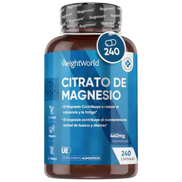 Citrato de Magnesio 1480mg de WeightWorld (240 cápsulas veganas)