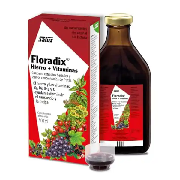 Floradix, suplemento de hierro líquido 500 ml. Contiene hierro orgánico y vitaminas B2, B6, B12 y C