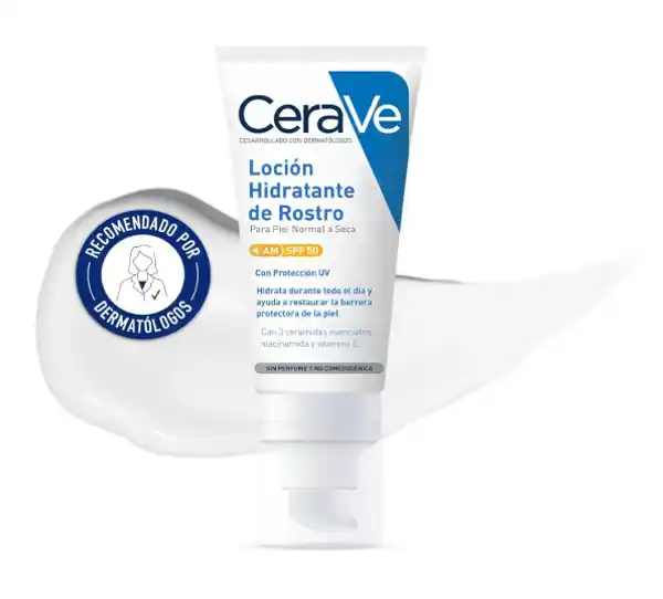 CeraVe, loción hidratante facial SPF50 con ácido hialuronico y niacinamida