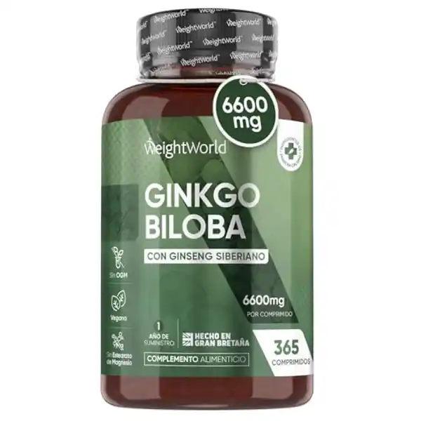 WeightWorld Ginkgo Biloba, comprimidos con ginseng Siberiano 6600 mg, 365 comprimidos