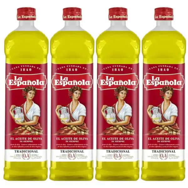 Aceite de oliva LA ESPAÑOLA suave 0,4º (pack de 4 botellas de 1 litro)