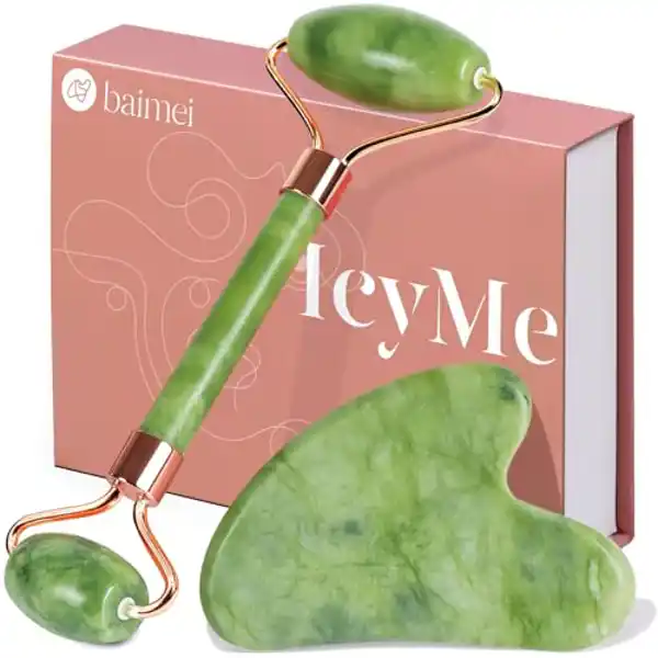 BAIMEI Gua Sha y rodillo de Jade para masajes faciales