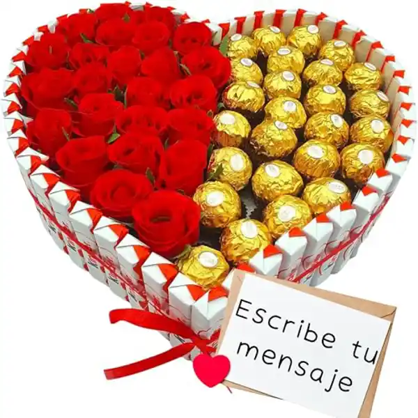 Corazon de rosas rojas y Ferrero Rocher para San Valentin