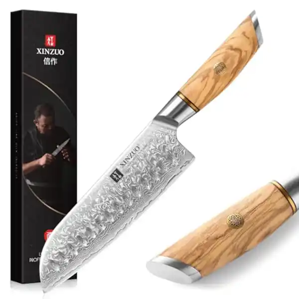 XINZUO, cuchillo de acero de Damasco Santoku 18.2cm