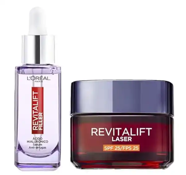 Pack L'Oréal Paris Revitalift Láser, crema de día anti-edad + sérum antiedad con ácido hialurónico