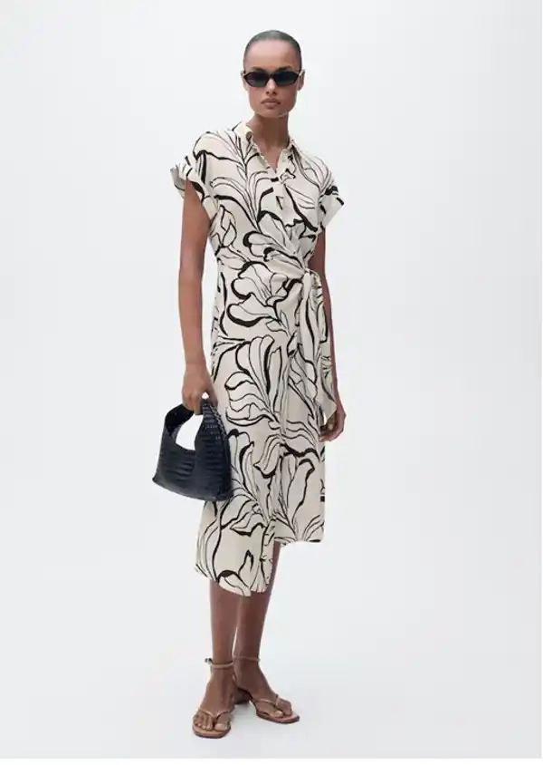 Mango - Vestido midi cruzado con print floral
