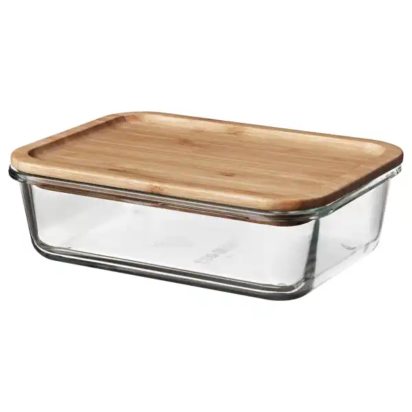 IKEA 365+ Bote con tapa - rectangular vidrio/bambú 1.0 l