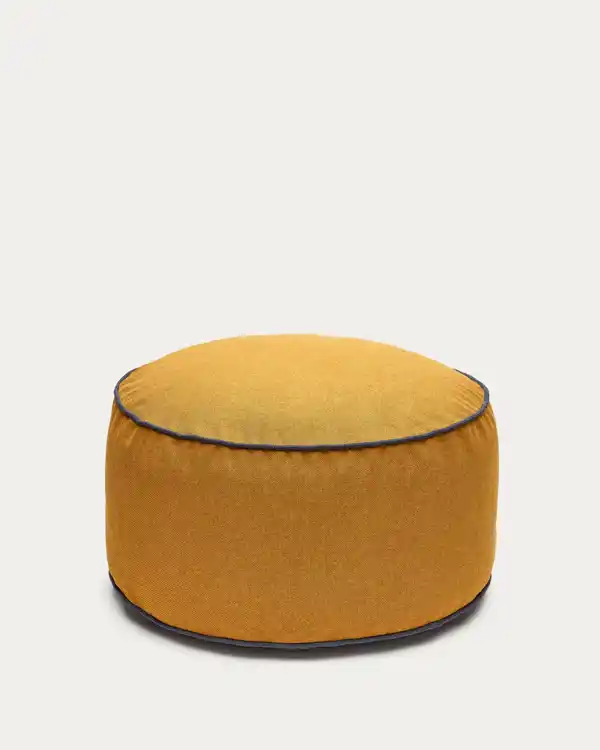 Kave Home | Puf Viera mostaza y borde azul