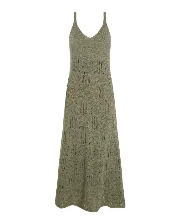 Slowlove, vestido de punto calado en verde