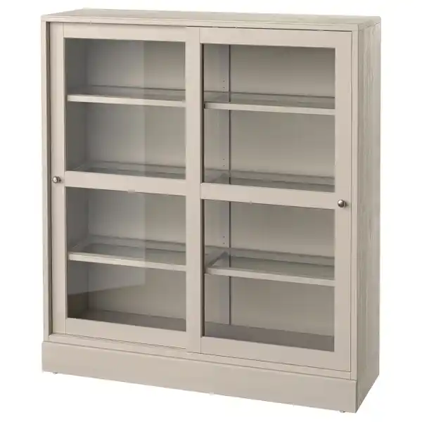 HAVSTA Vitrina con zócalo - beige grisáceo/vidrio incoloro 