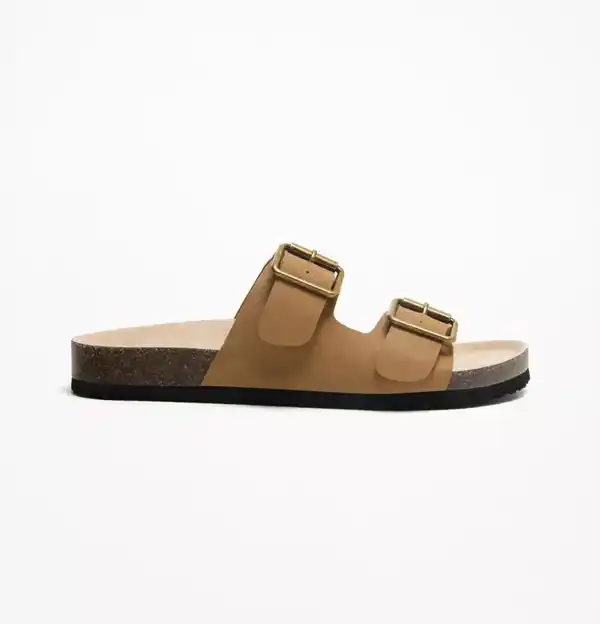 Lefties, sandalias planas con doble hebilla (marrón)