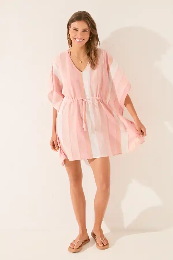 Women'secret, túnica corta algodón rayas rosa lurex