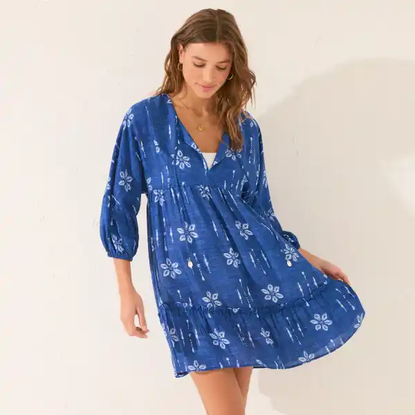 Túnica corta azul print flores