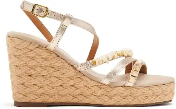 Sandalias de cuña con piel y yute