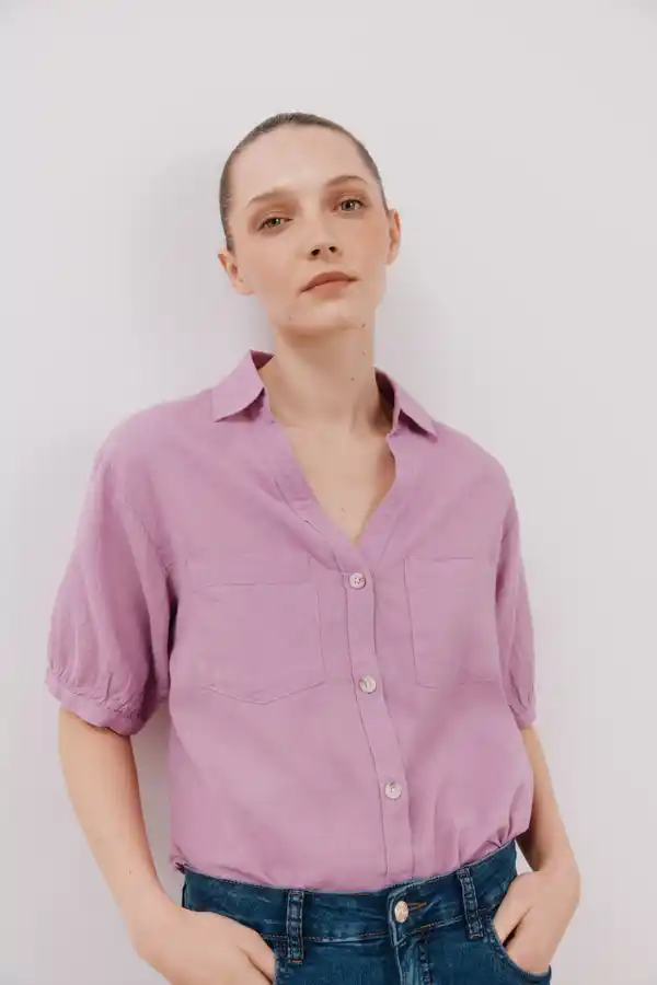 Camisa manga corta con lino