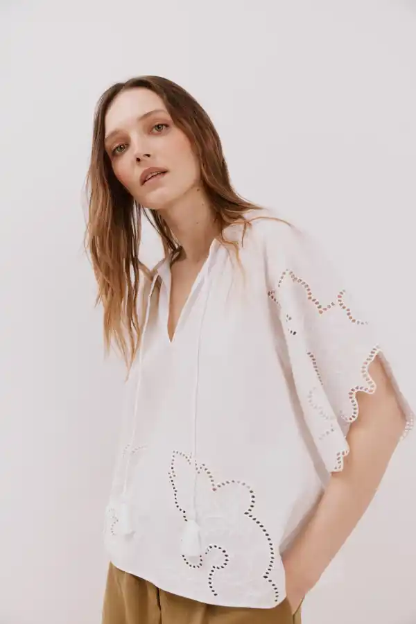 Openwork embroidered blouse
