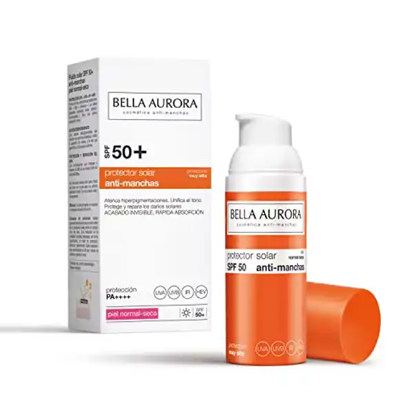 Bella Aurora Protector Solar SPF 50+ Facial Anti-Manchas Piel Normal Seca, 50 ml | Crema Protección 