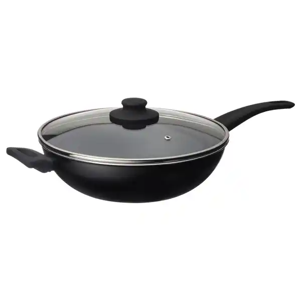 HEMLAGAD Wok con tapa - revestimiento antiadherente negro 28 cm