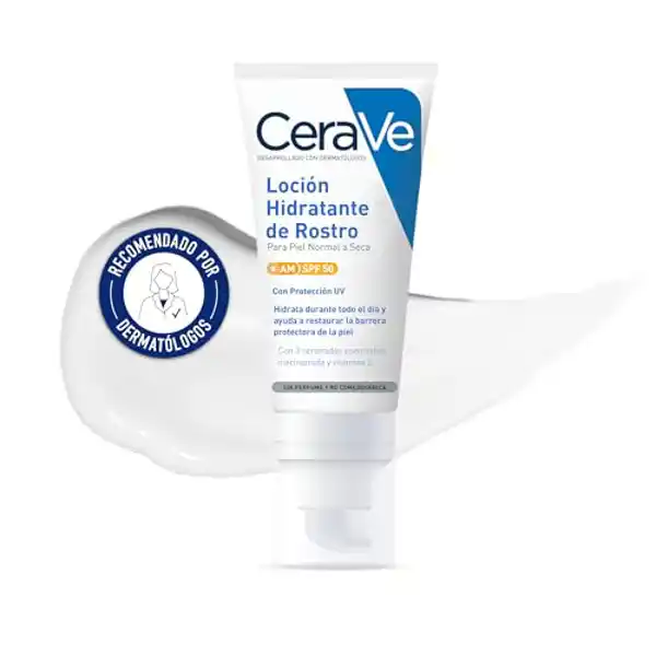 CeraVe, loción hidratante derostro SPF 50 con ceramidas, 52ml