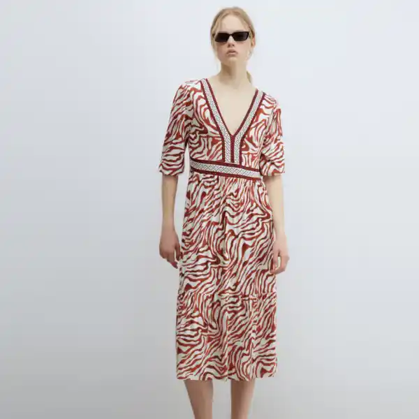 Vestido contraste estampado boho de Sfera