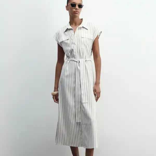 Sfera, vestido camisero de raya tejida