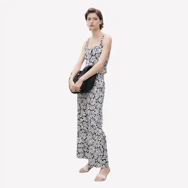Pantalón estampado de flores lino