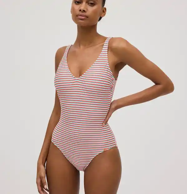 Ysabel Mora Bañador reductor con estampado de rayas multicolor
