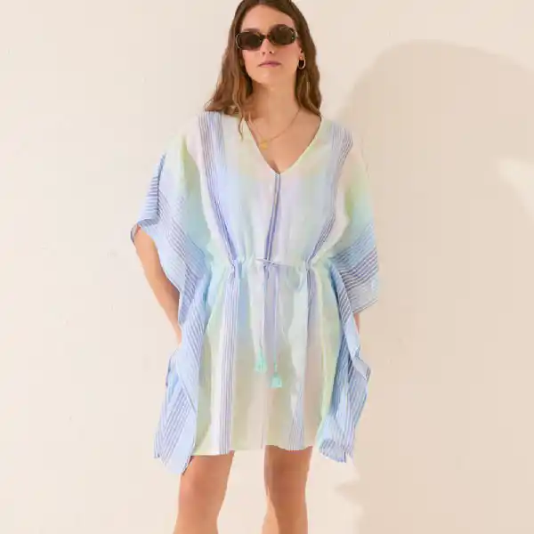 Túnica corta algodón print rayas azul