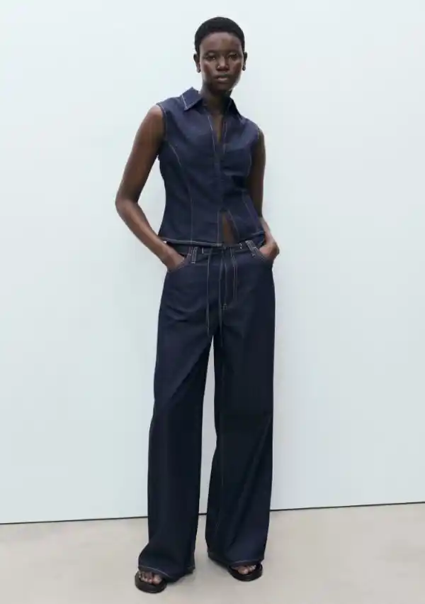Pantalón denim wideleg cinturón