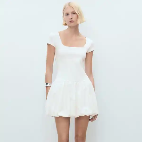 Vestido combinado bajo abullonado