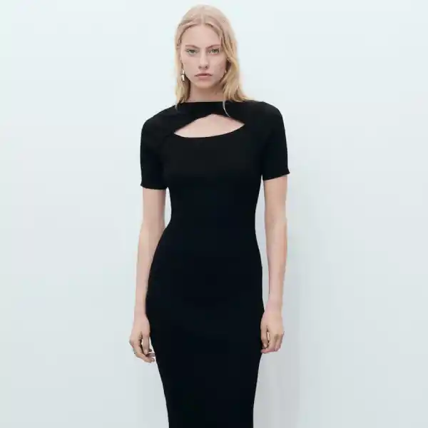 Vestido midi canalé escote abertura