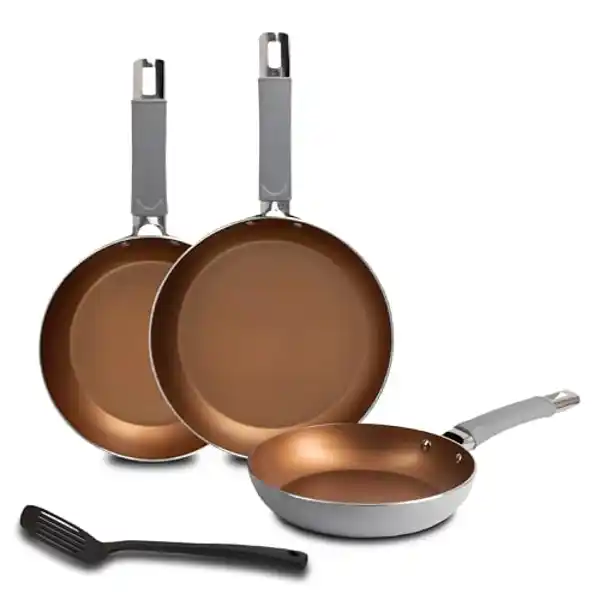 Bergner - Juego de 3 sartenes en cobre (18/22/26 cm) + Espátula especial