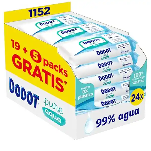 Dodot Pure Aqua - Toalltas para bebé (24 Packs de 48 Unidades)