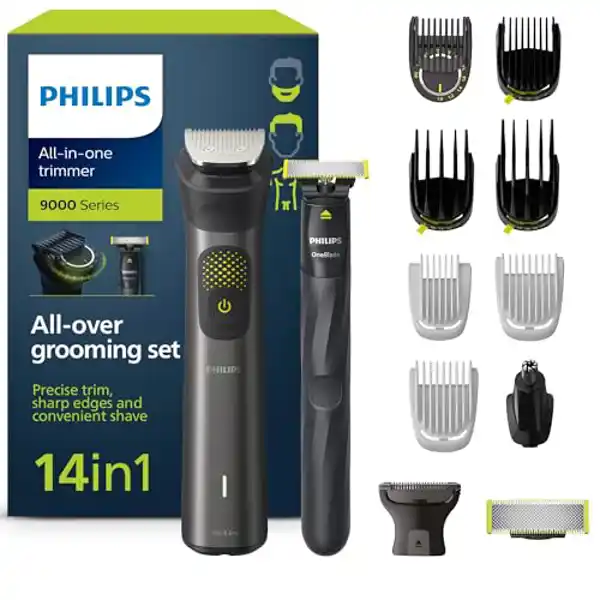 Philips Recortadora de Barba Serie 9000, Kit 14 en 1 Para Cara, Pelo y Cuerpo OneBlade, MG9550/15