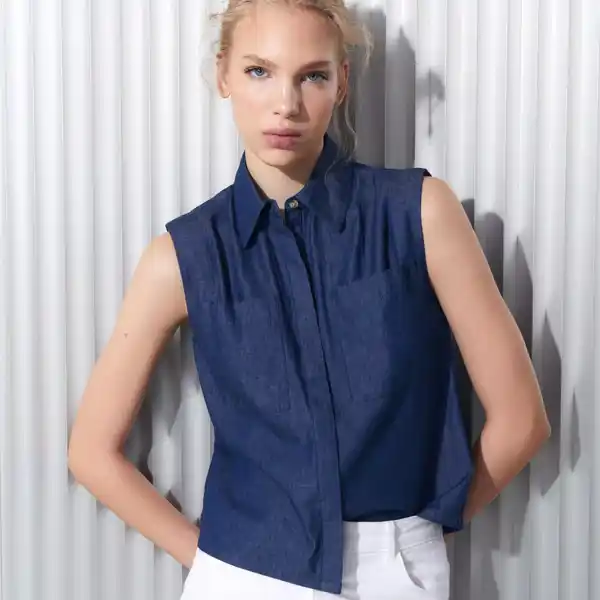 Easy Wear, blusa vaquera de mujer con hombrera